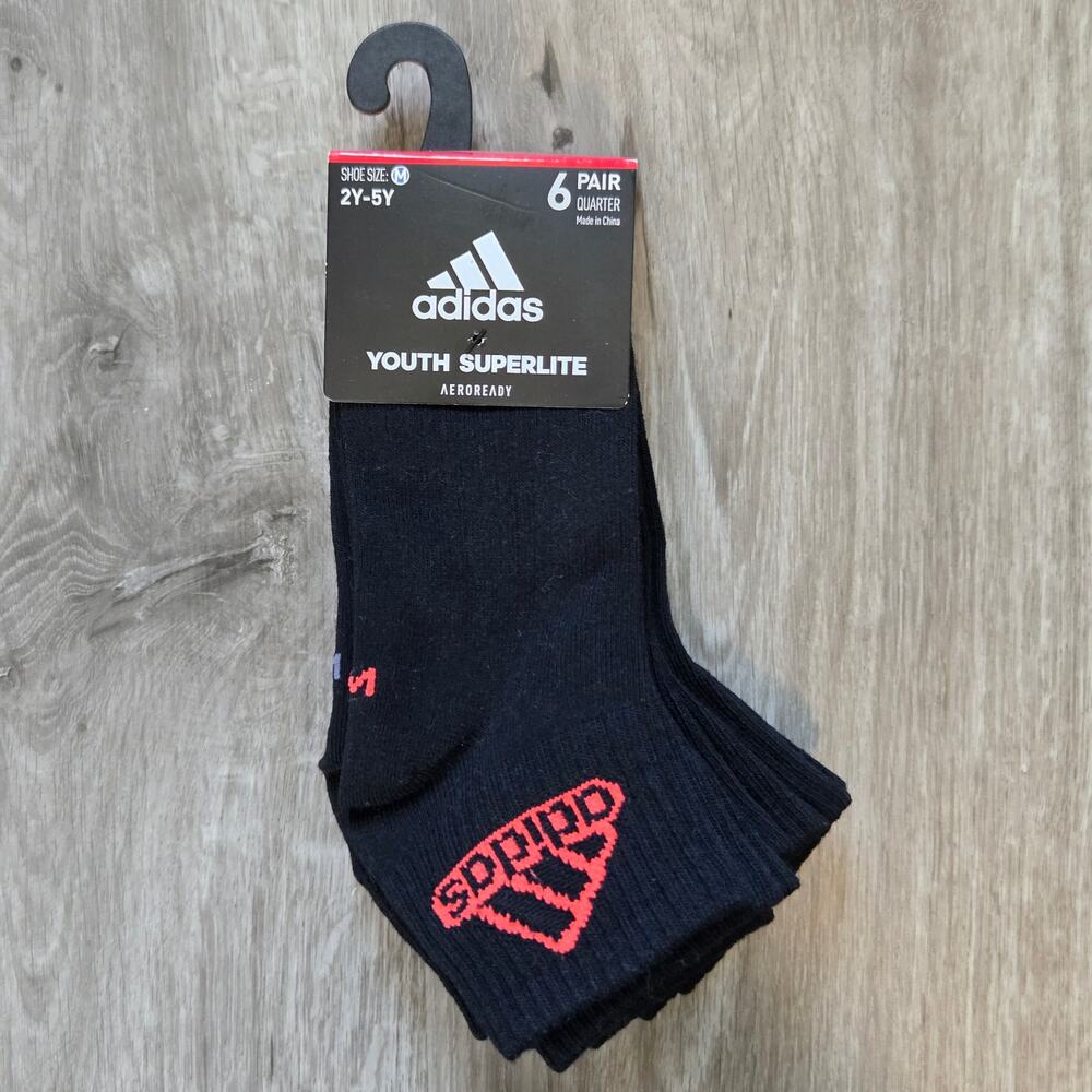 NEW Adidas Youth Superlite Quarter Socks Size M 2Y-5Y 6 Pairs